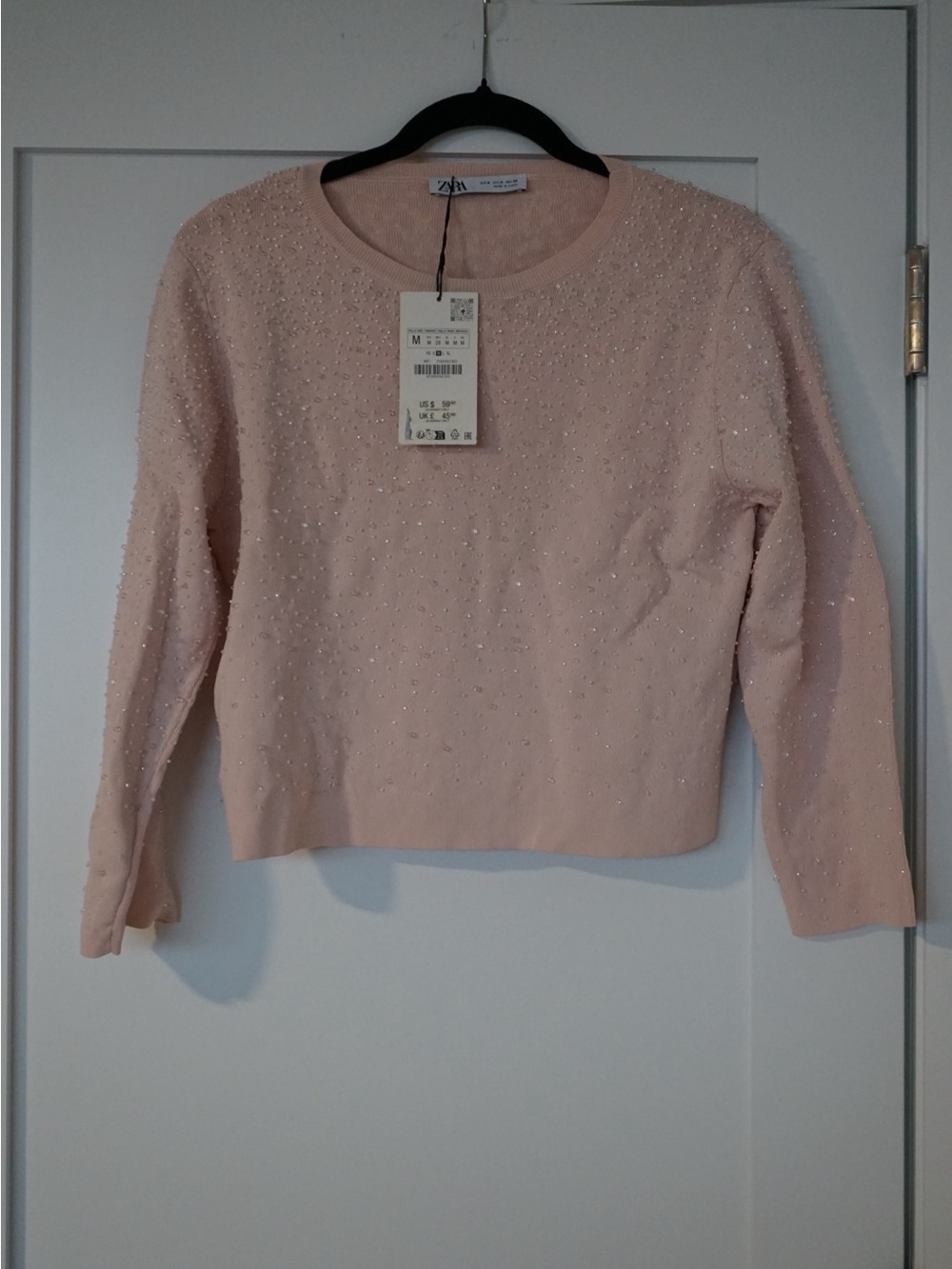 Zara Light Pink Embellished Crewneck Sweater